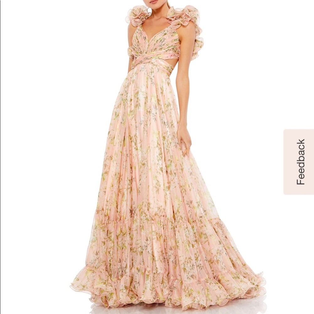 NWT Max Duggal Ruffle Tiered Floral Gown